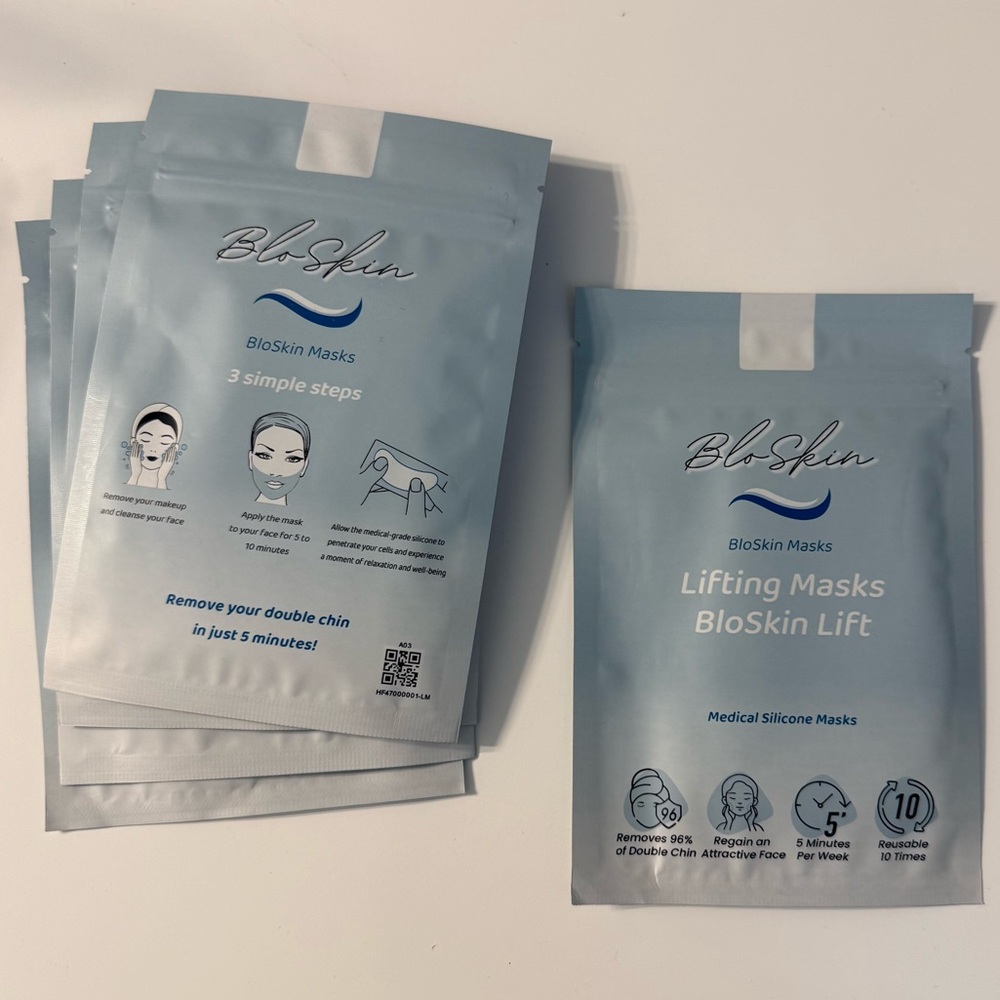 NWOT/NIB The Bloskin Reusable Double Chin Mask, 5 unopened pouches/5 masks - Picture 3 of 7